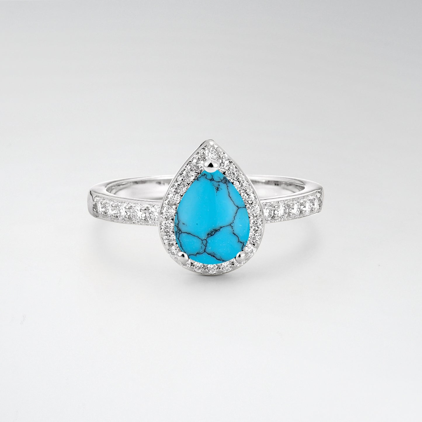 Pear Cut Turquoise Halo Engagement Ring for Proposal - Additional view