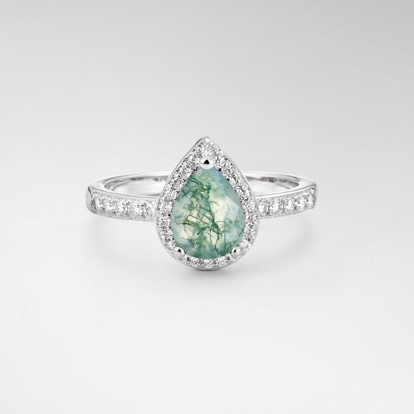 Pear Cut Moss Agate Halo Engagement Ring for Proposal - Additional view