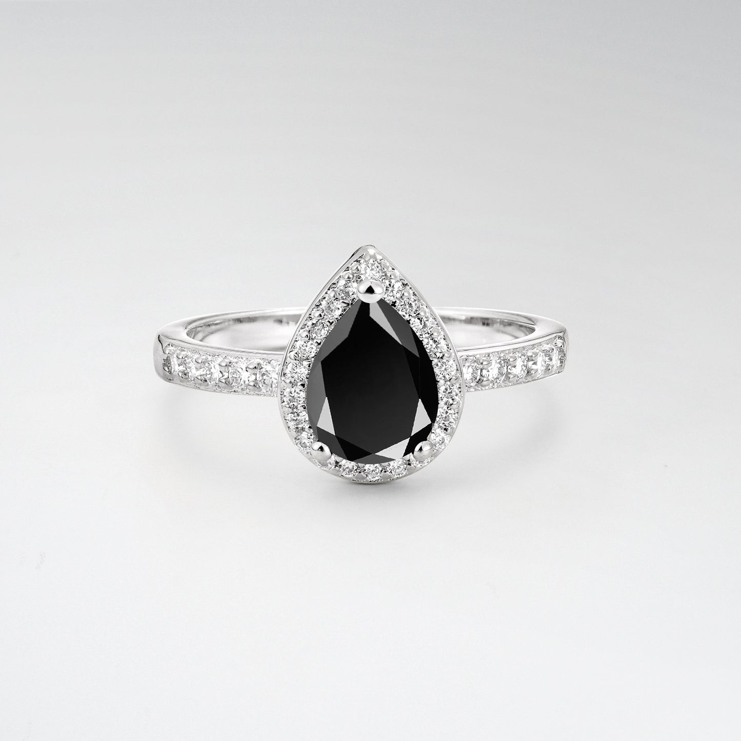 Pear Cut Black Onyx Halo Engagement Ring for Proposal - Additional view