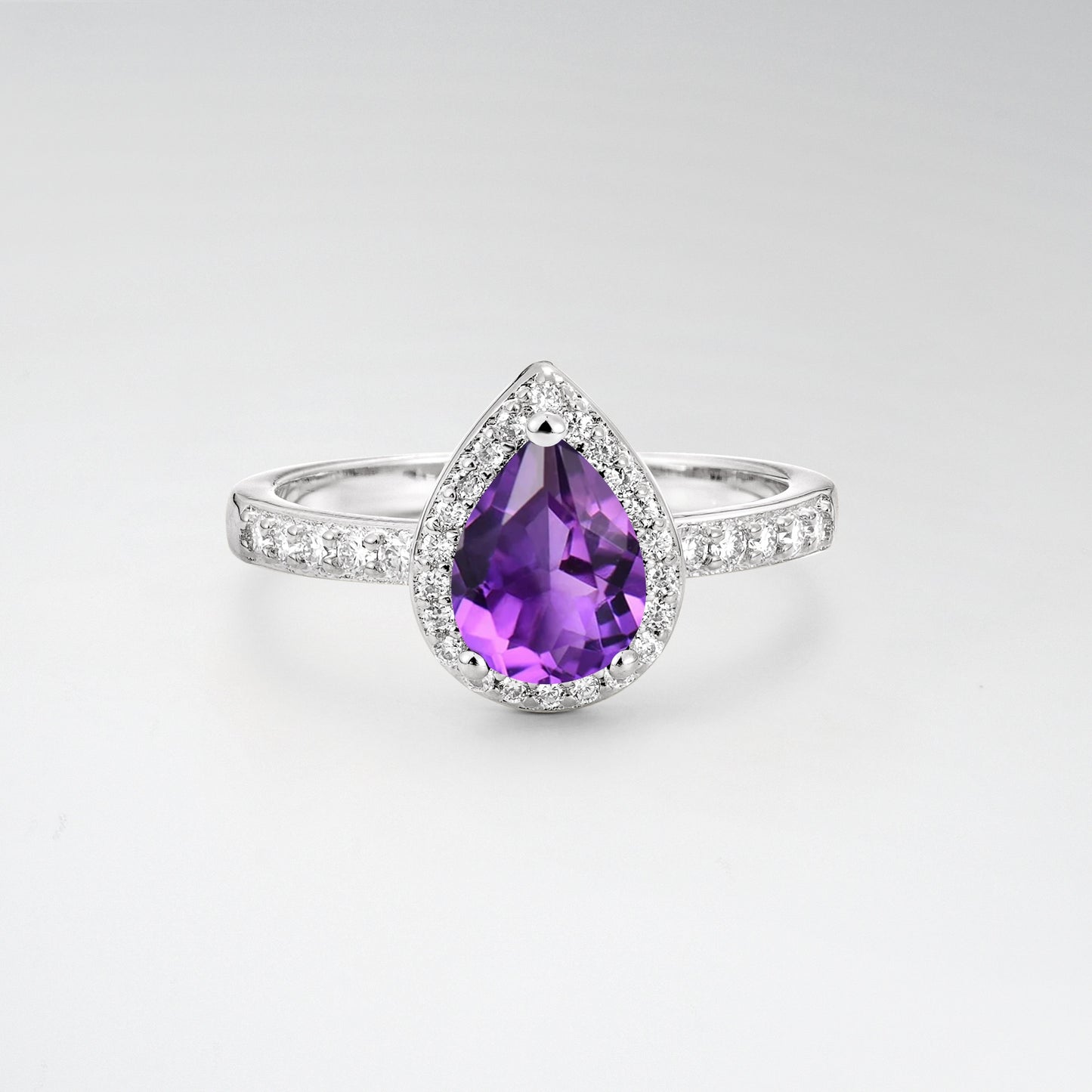 Pear Cut Amethyst Halo Engagement Ring for Proposal - Additional view
