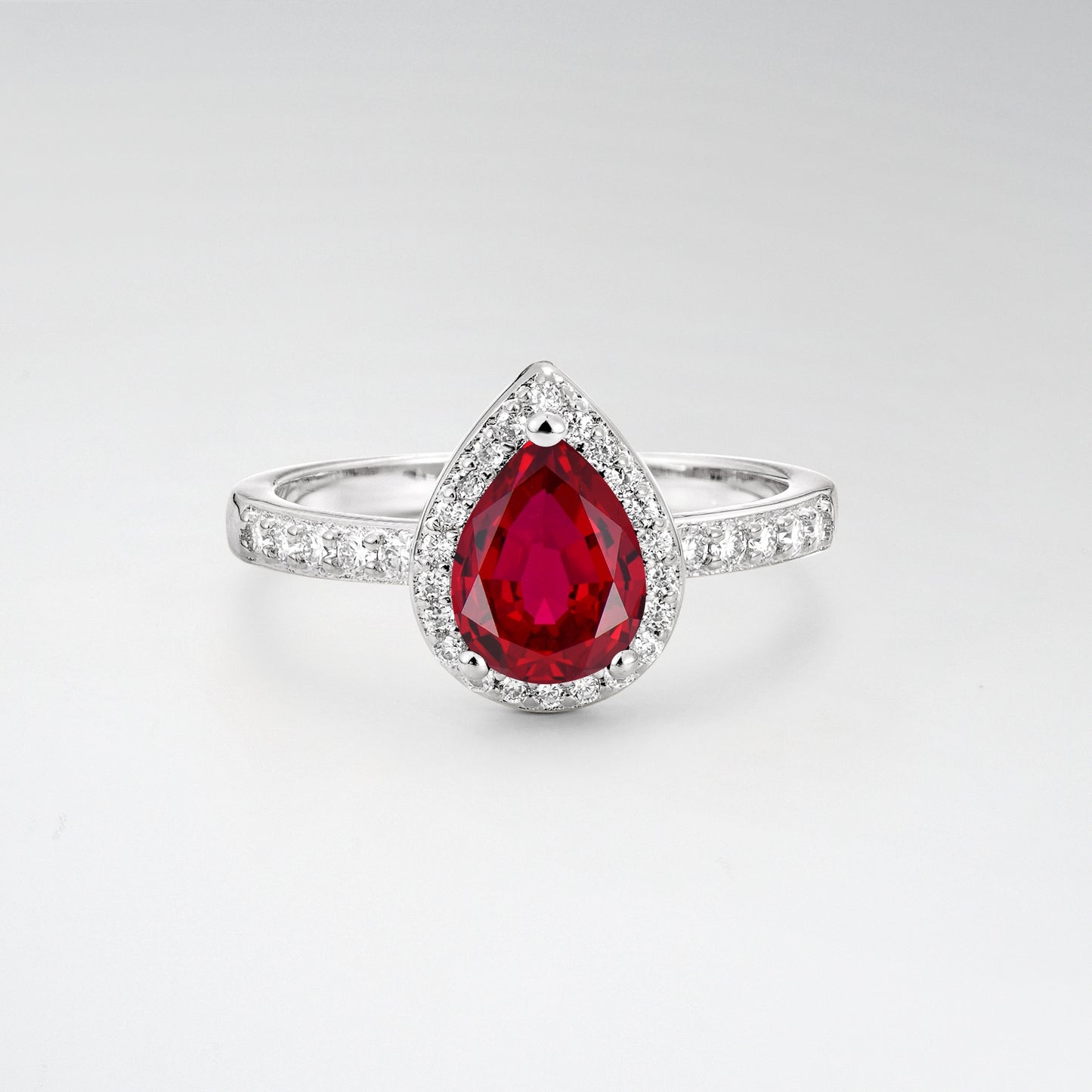 Pear Cut Ruby Halo Engagement Ring for Proposal - Additional view