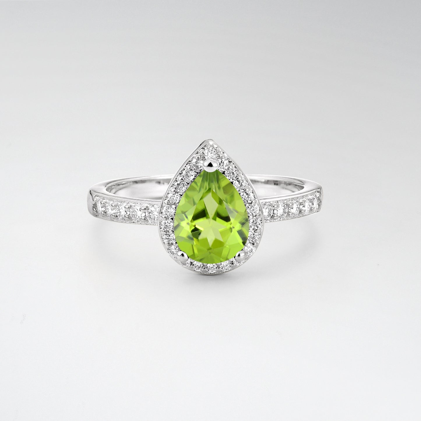 Pear Cut Peridot Halo Engagement Ring for Proposal - Additional view