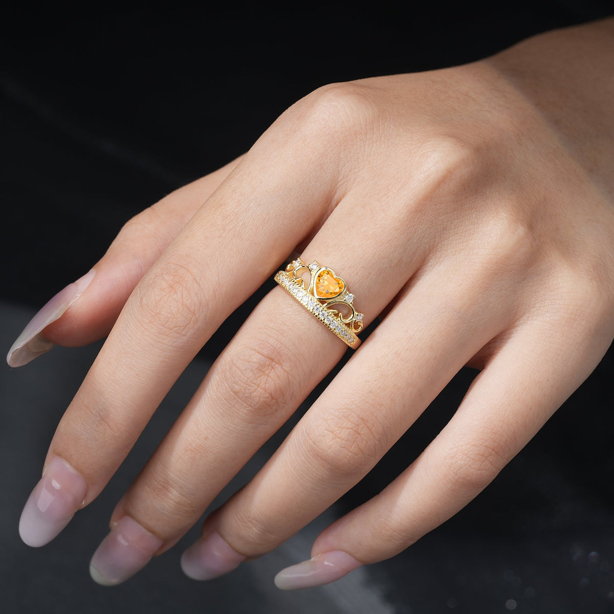 Romantic Citrine Heart Crown Engagement Ring - Additional view