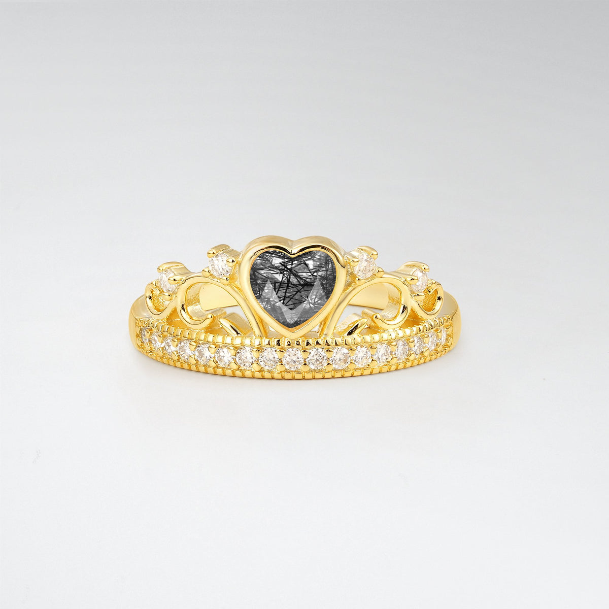 Romantic Black Rutilated Quartz Heart Crown Engagement Ring - Additional view
