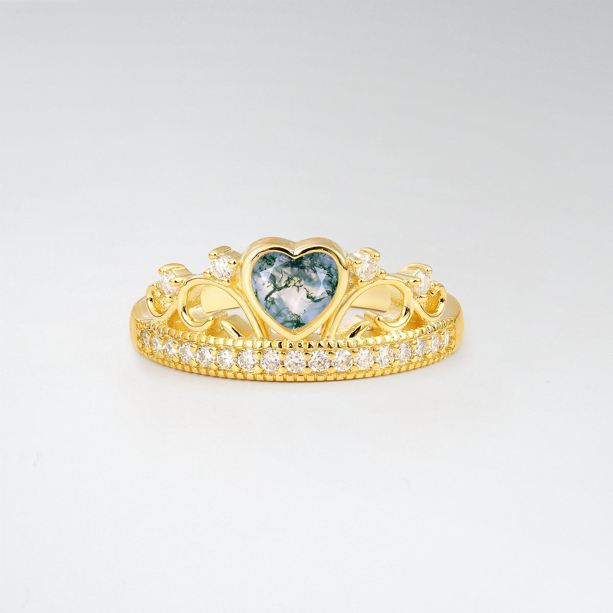 Romantic Moss Agate Heart Crown Engagement Ring - Additional view