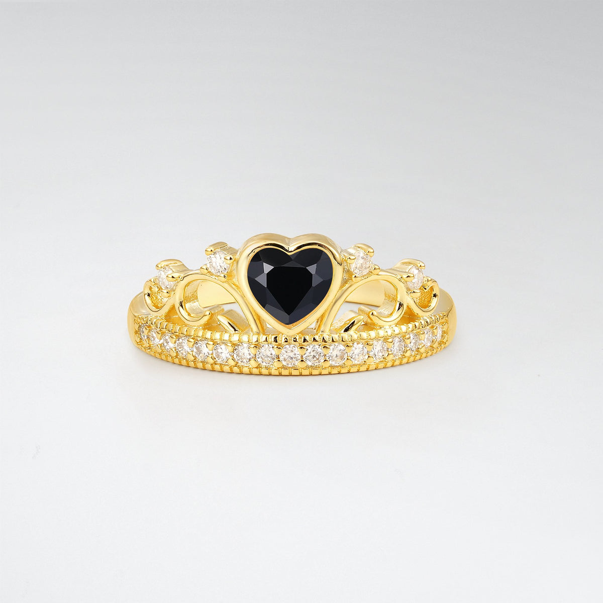 Romantic Black Onyx Heart Crown Engagement Ring - Additional view