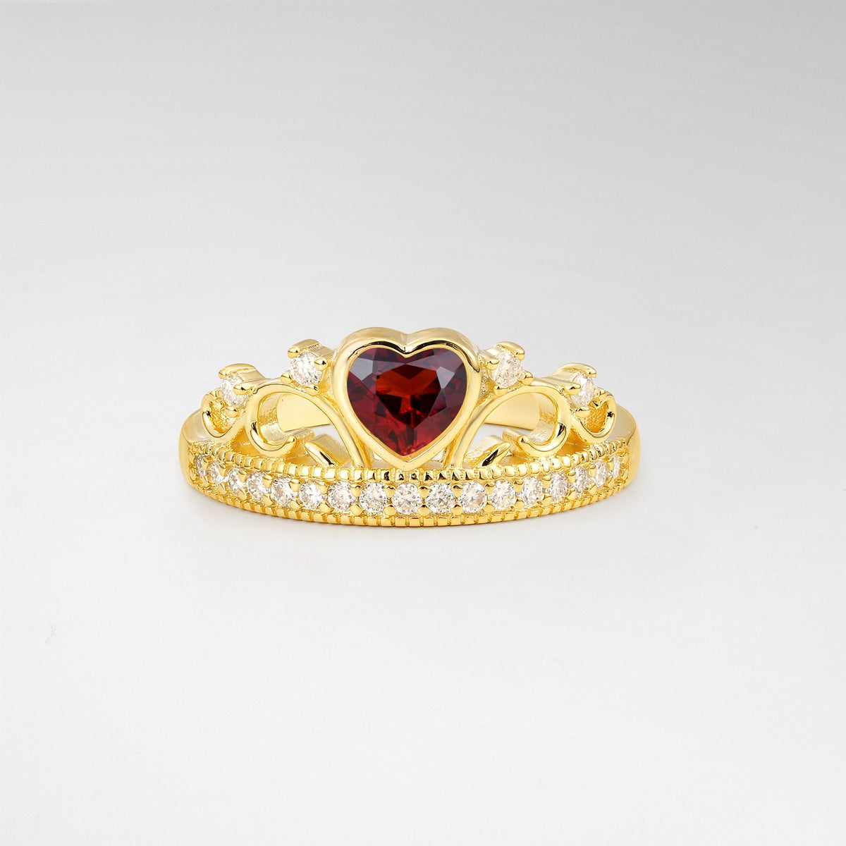 Romantic Garnet Heart Crown Engagement Ring - Additional view