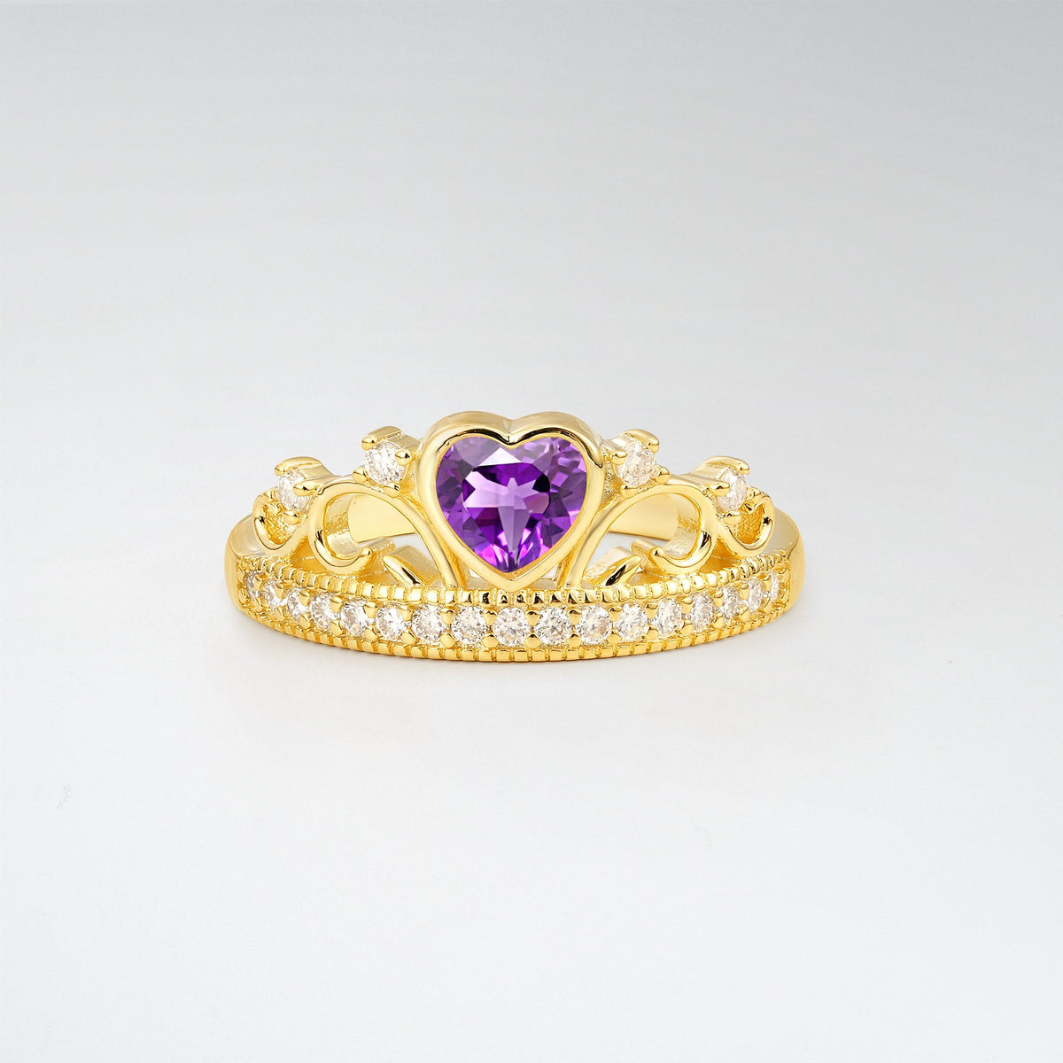 Romantic Amethyst Heart Crown Engagement Ring - Additional view