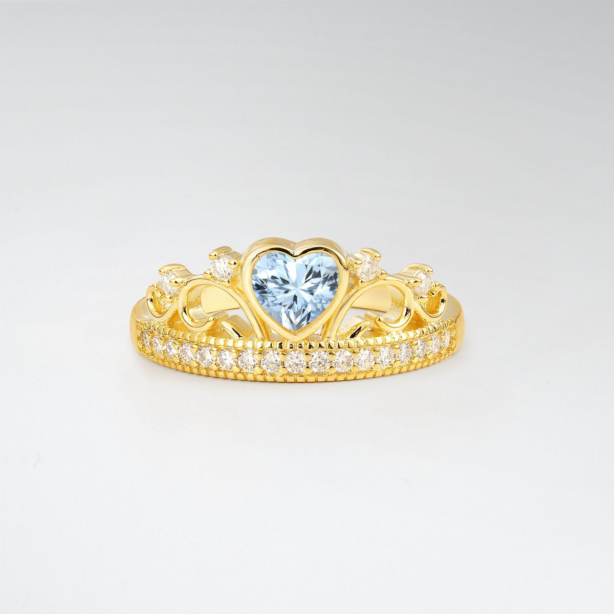 Romantic Aquamarine Heart Crown Engagement Ring - Additional view