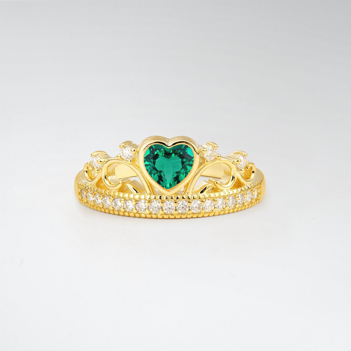 Romantic Emerald Heart Crown Engagement Ring - Additional view