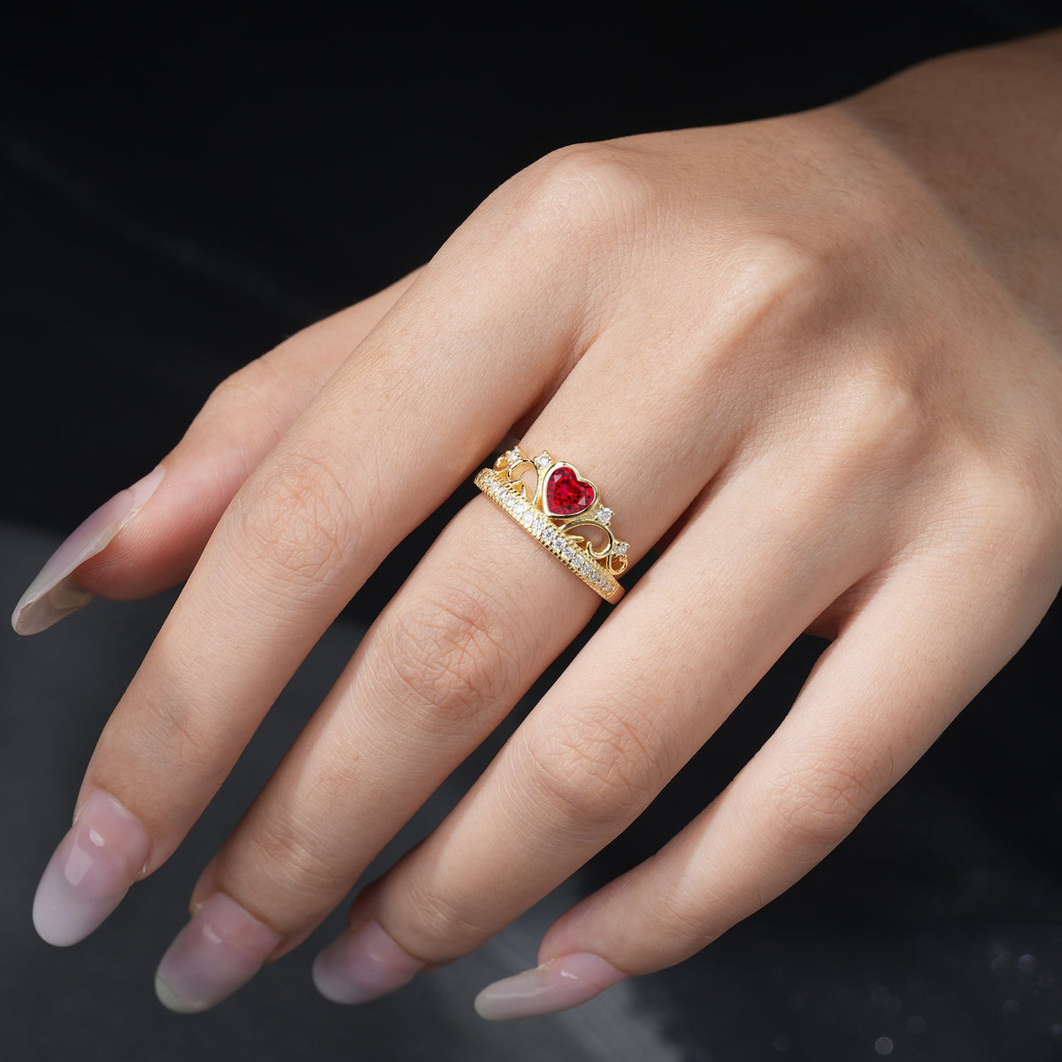 Romantic Ruby Heart Crown Engagement Ring - Additional view