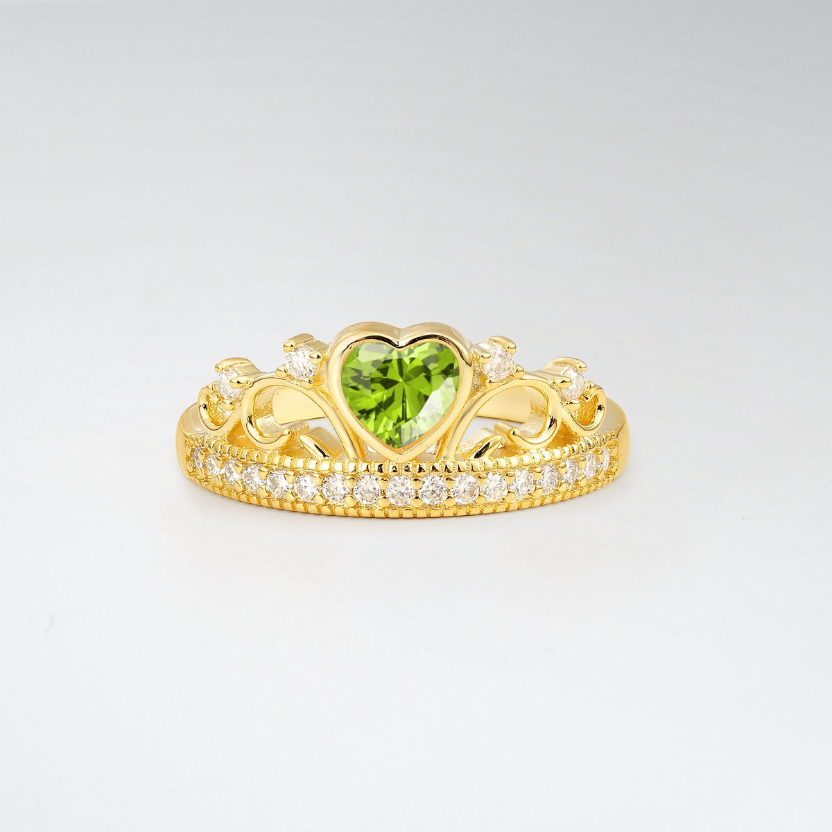 Romantic Peridot Heart Crown Engagement Ring - Additional view