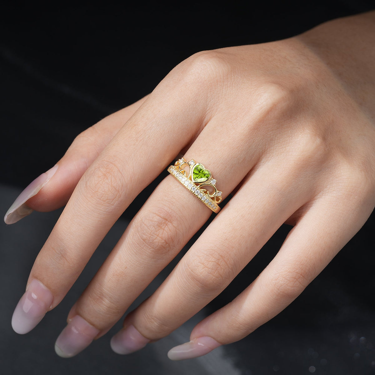 Romantic Peridot Heart Crown Engagement Ring - Additional view