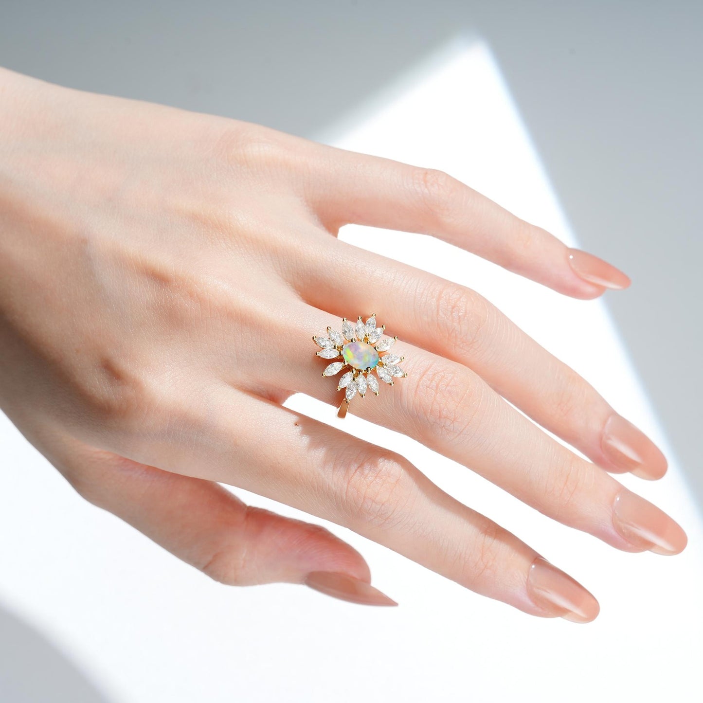 Oval Cut Opal Marquise Halo Engagement Ring - Additional view