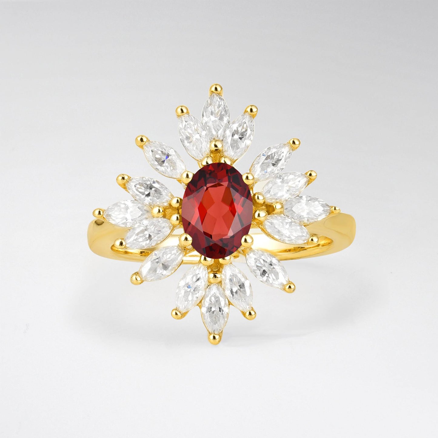 Oval Cut Garnet Marquise Halo Engagement Ring - Additional view