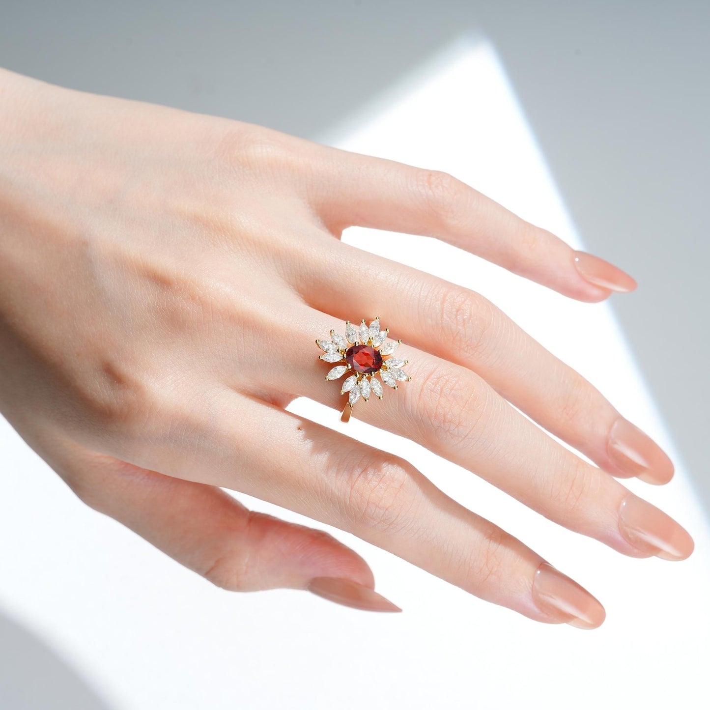 Oval Cut Garnet Marquise Halo Engagement Ring - Additional view