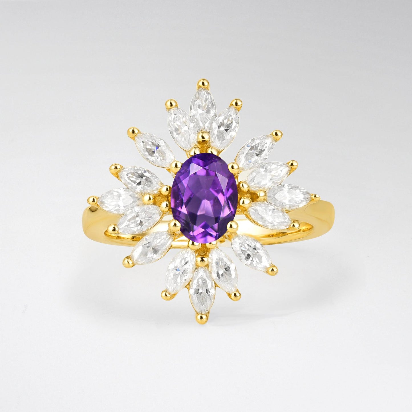 Oval Cut Amethyst Marquise Halo Engagement Ring - Additional view