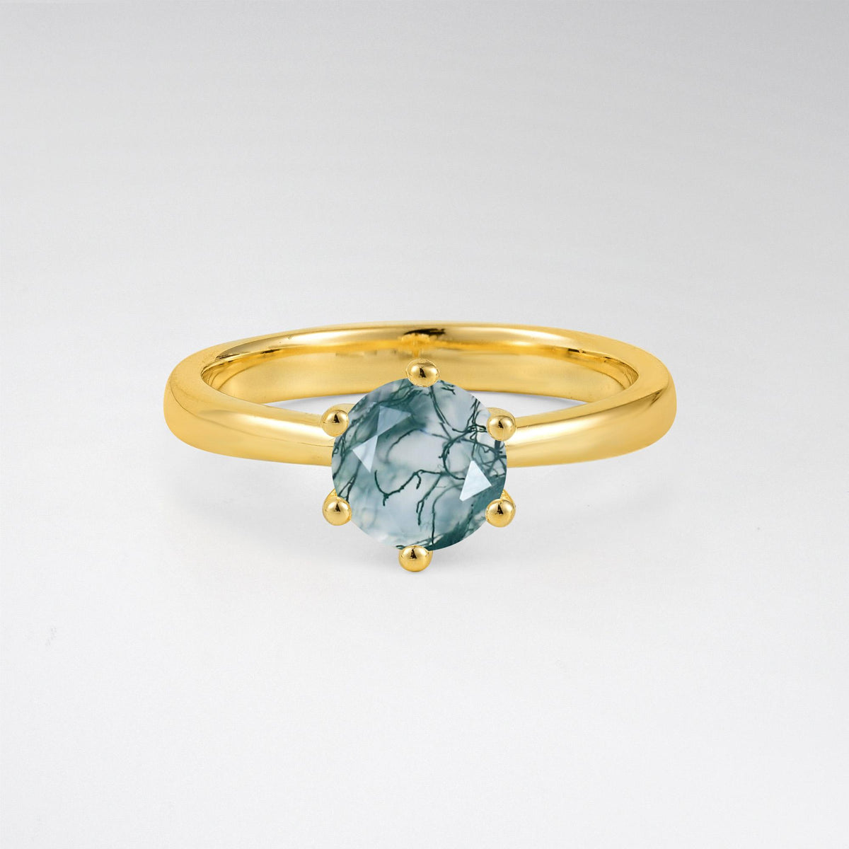 Classic Six Prong Moss Agate Solitaire Engagement Ring - Additional view