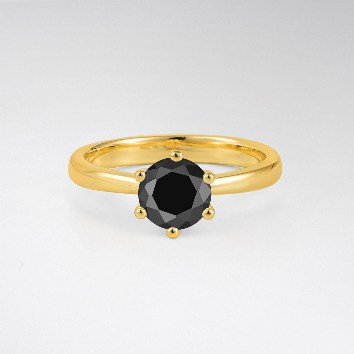 Classic Six Prong Black Onyx Solitaire Engagement Ring - Additional view