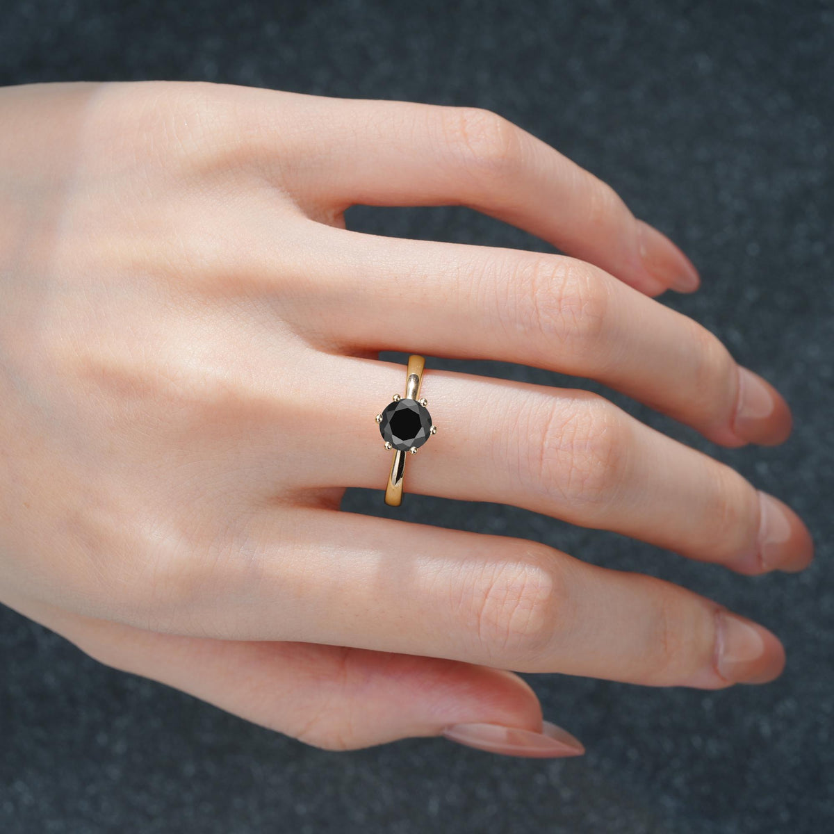 Classic Six Prong Black Onyx Solitaire Engagement Ring - Additional view