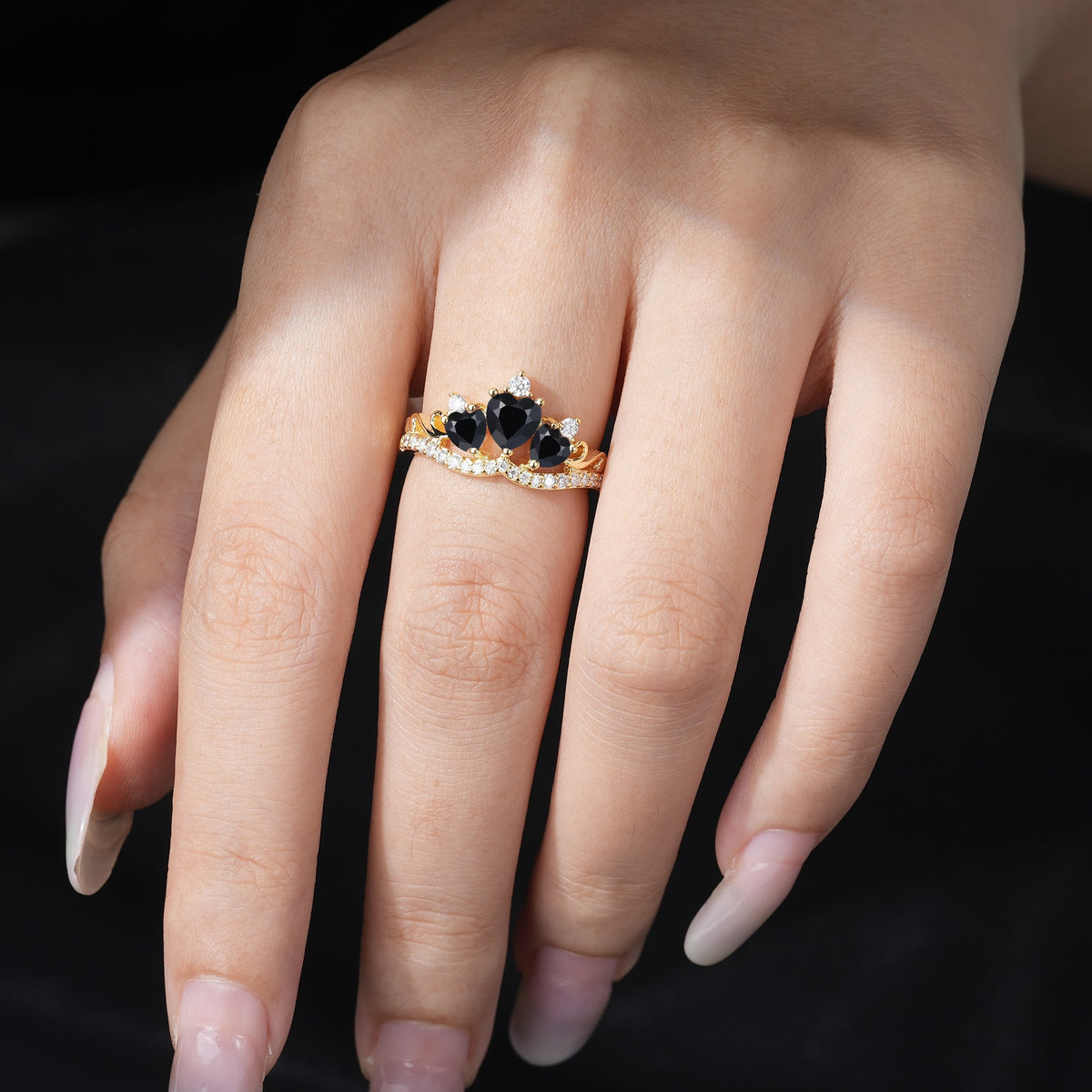 Three-Stone Bypass Black Onyx Engagement Ring - Additional view