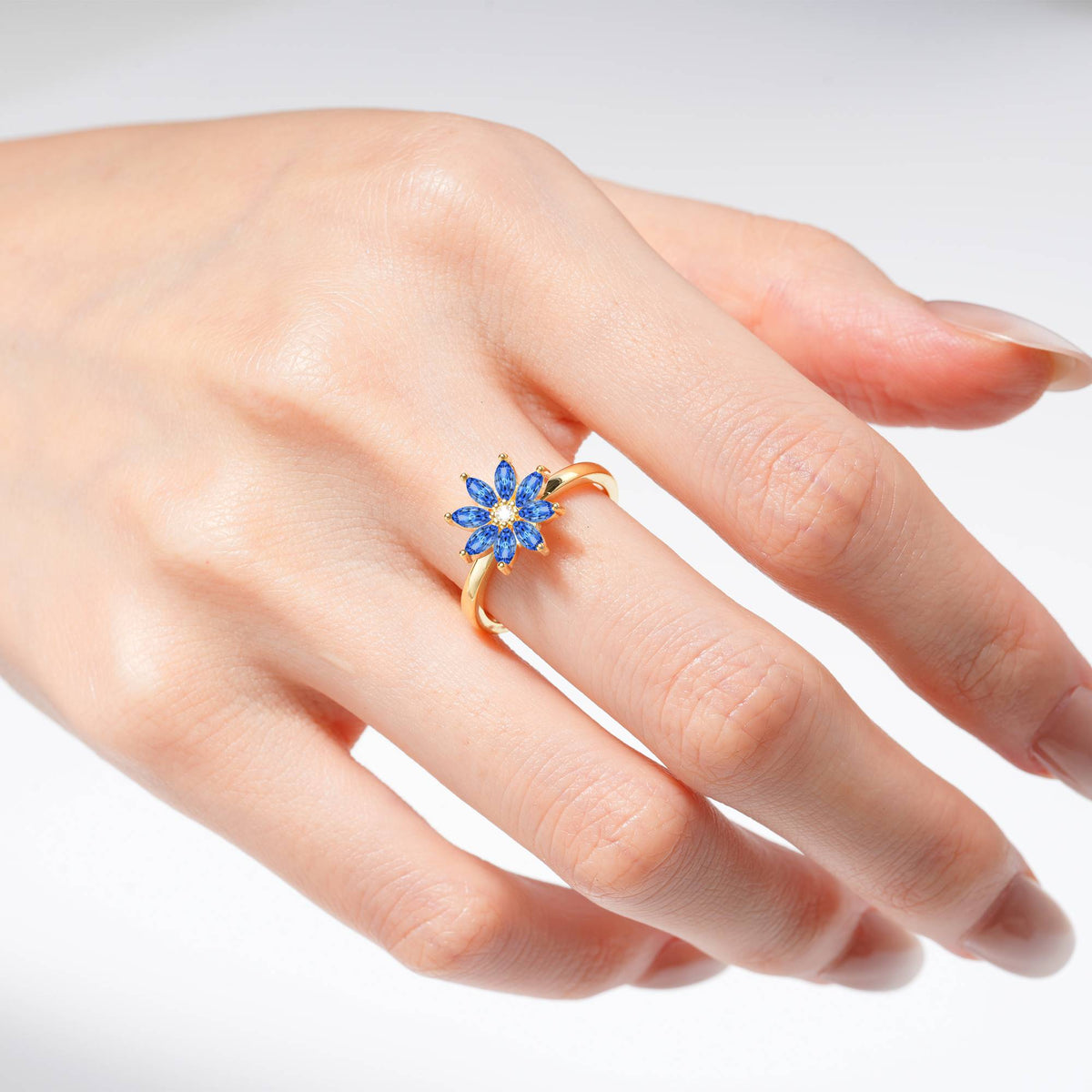 Floral Marquise Sapphire Cluster Promise Ring - Additional view