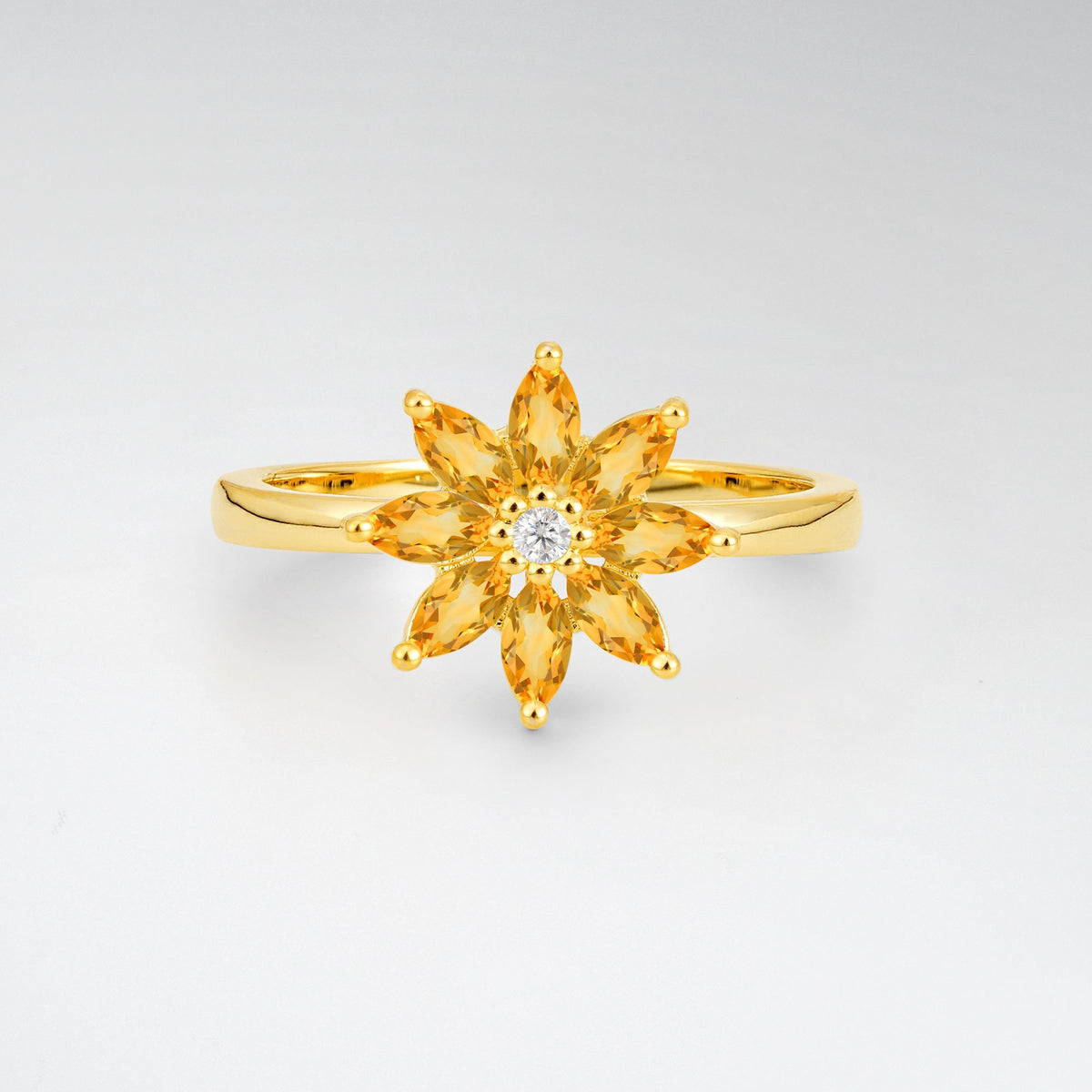 Floral Marquise Citrine Cluster Promise Ring - Additional view