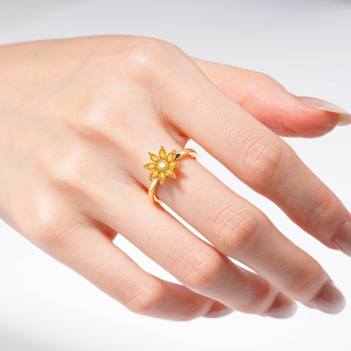 Floral Marquise Citrine Cluster Promise Ring - Additional view