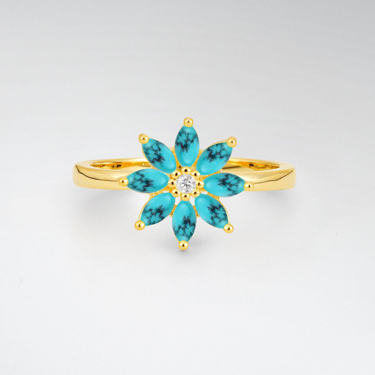 Floral Marquise Turquoise Cluster Promise Ring - Additional view