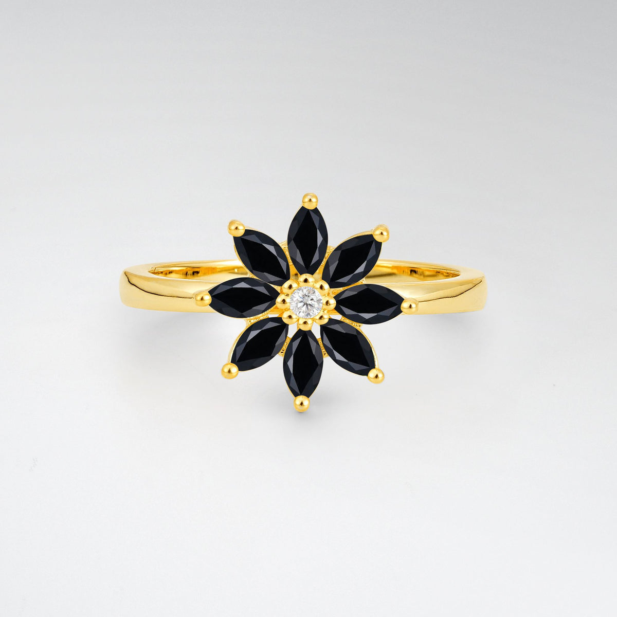 Floral Marquise Black Onyx Cluster Promise Ring - Additional view