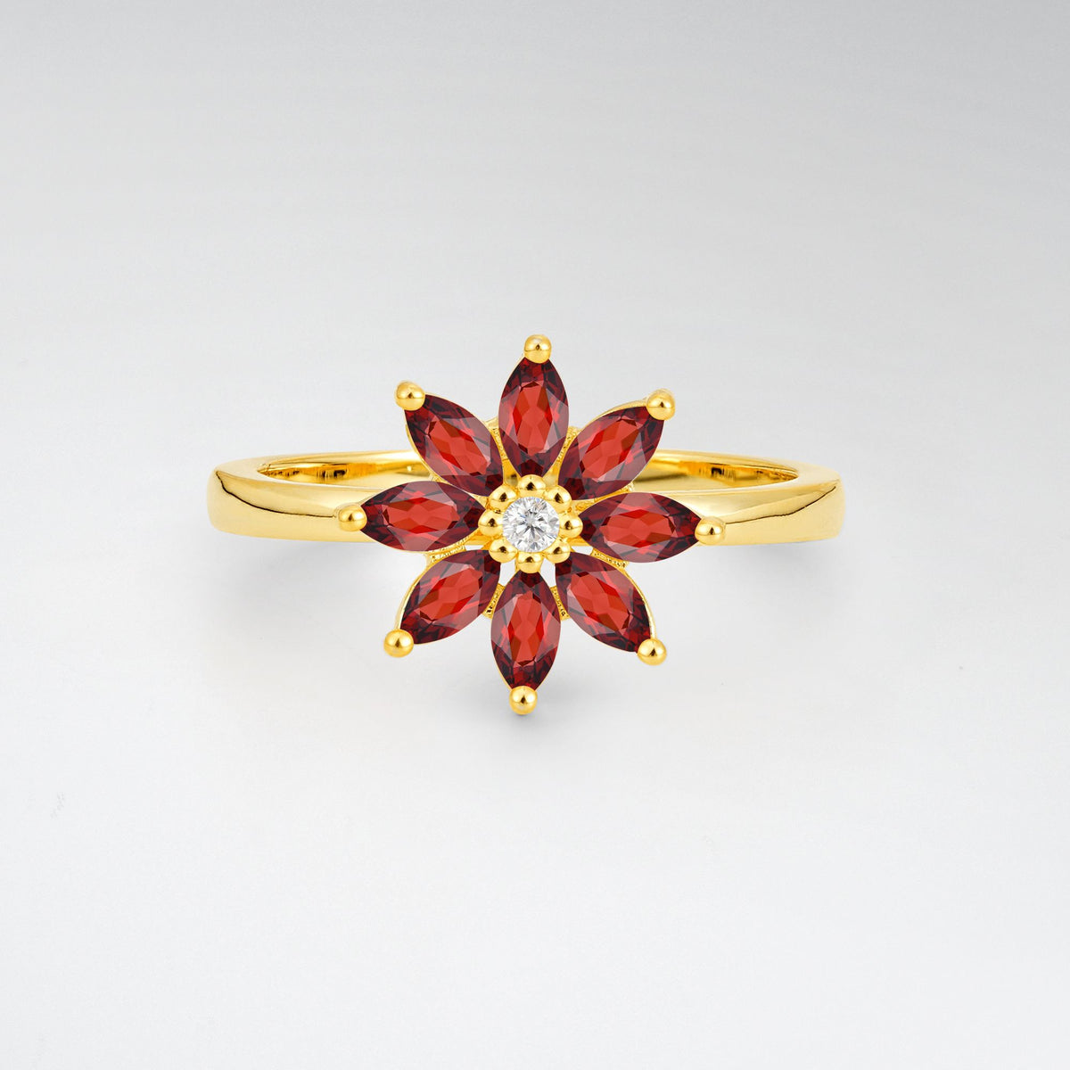 Floral Marquise Garnet Cluster Promise Ring - Additional view