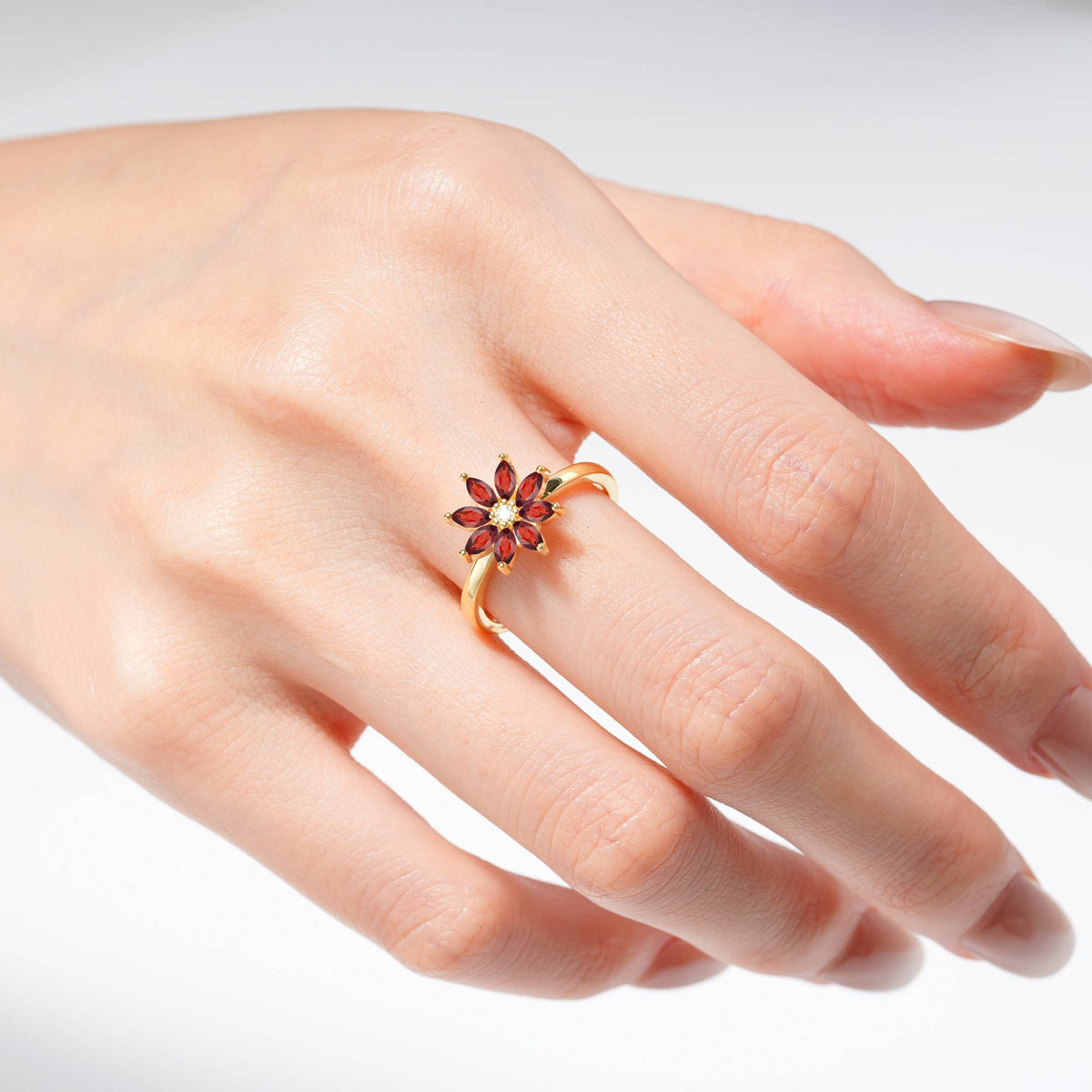 Floral Marquise Garnet Cluster Promise Ring - Additional view