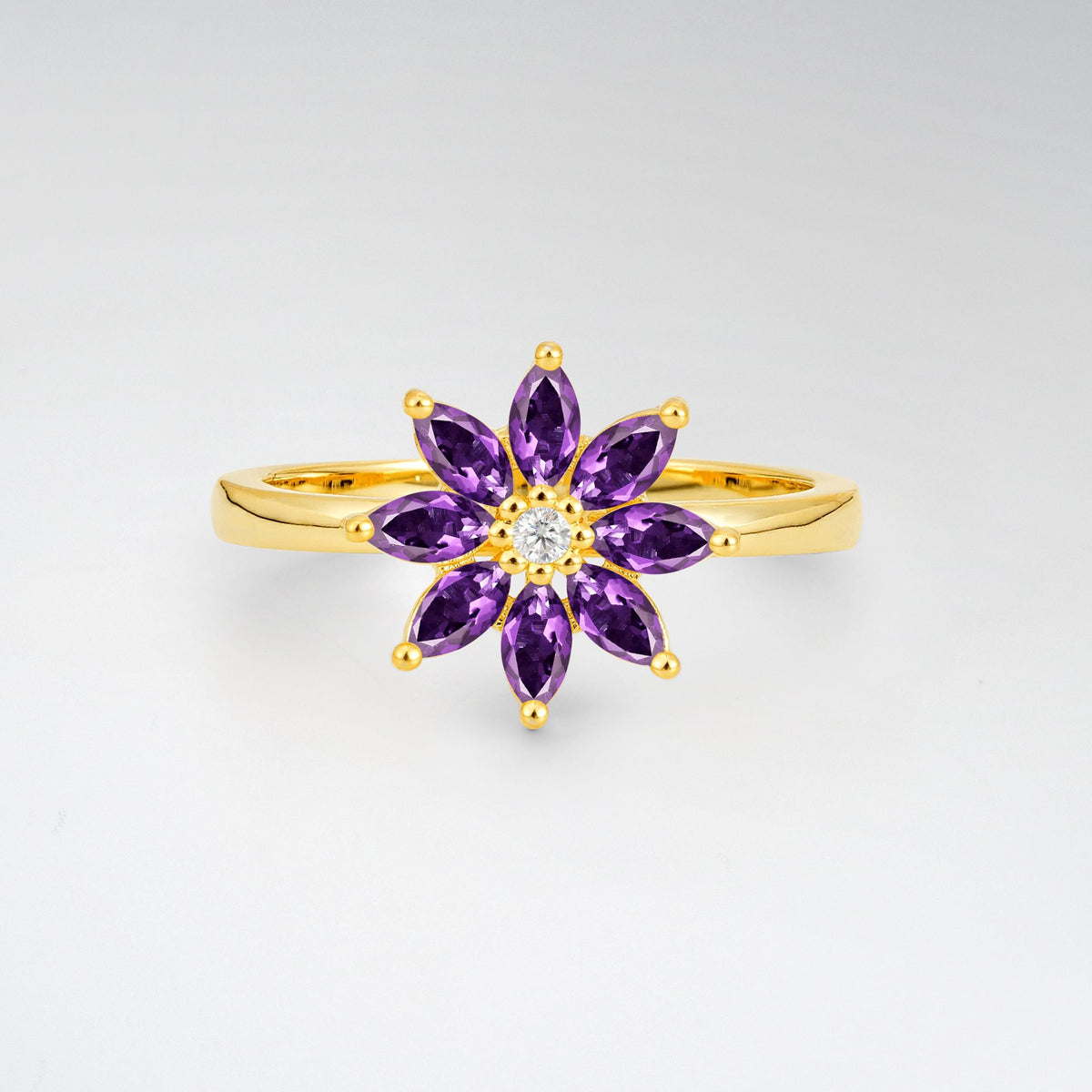 Floral Marquise Amethyst Cluster Promise Ring - Additional view