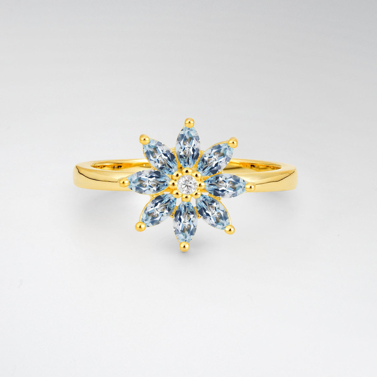 Floral Marquise Aquamarine Cluster Promise Ring - Additional view