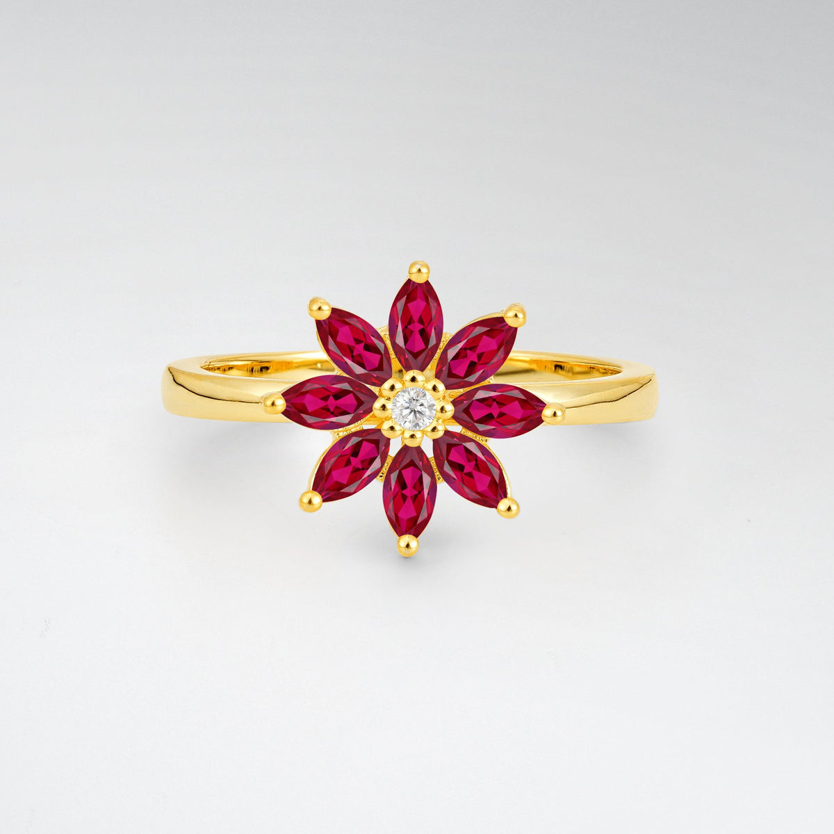 Floral Marquise Ruby Cluster Promise Ring - Additional view