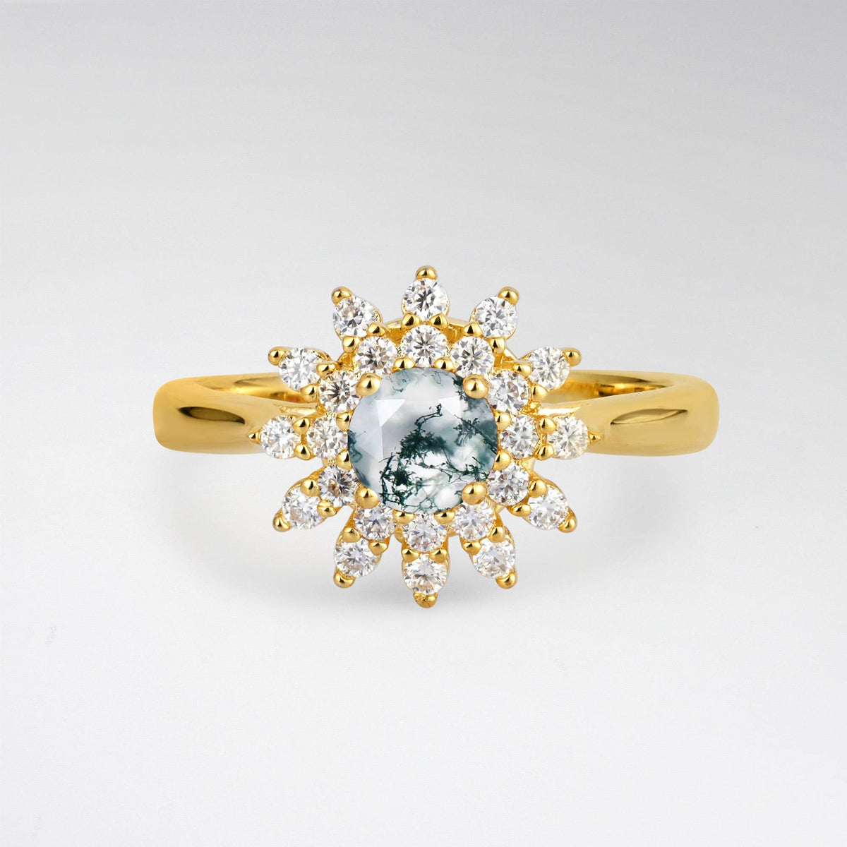 Vintage Floral Halo Moss Agate Engagement Ring - Additional view