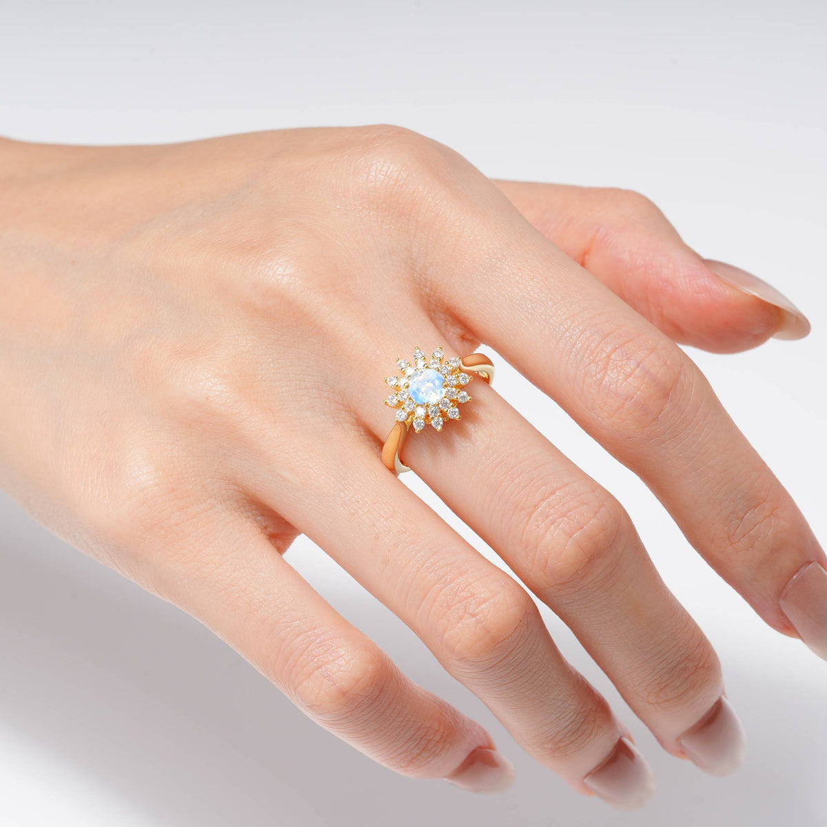Vintage Floral Halo Moonstone Engagement Ring - Additional view