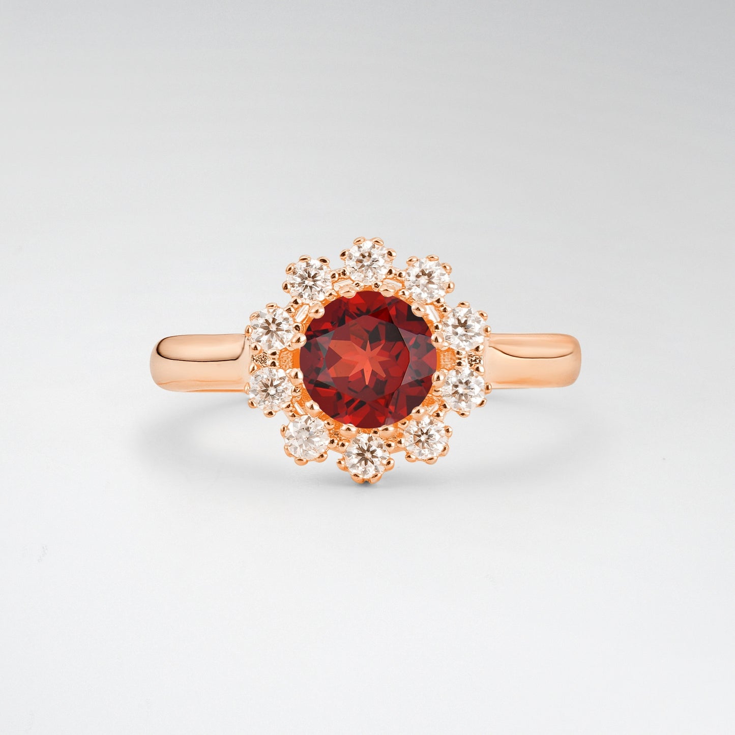 Vintage Round Cut Garnet 1.0CT Sunflower Halo Engagement Ring - Additional view