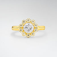 Vintage Round Cut Moissanite 1.0CT Sunflower Halo Engagement Ring