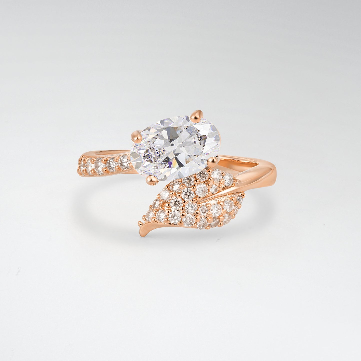Nature-Inspired Oval Cut Moissanite 1.5CT Pave Leaf Bypass Engagement Ring - Additional view
