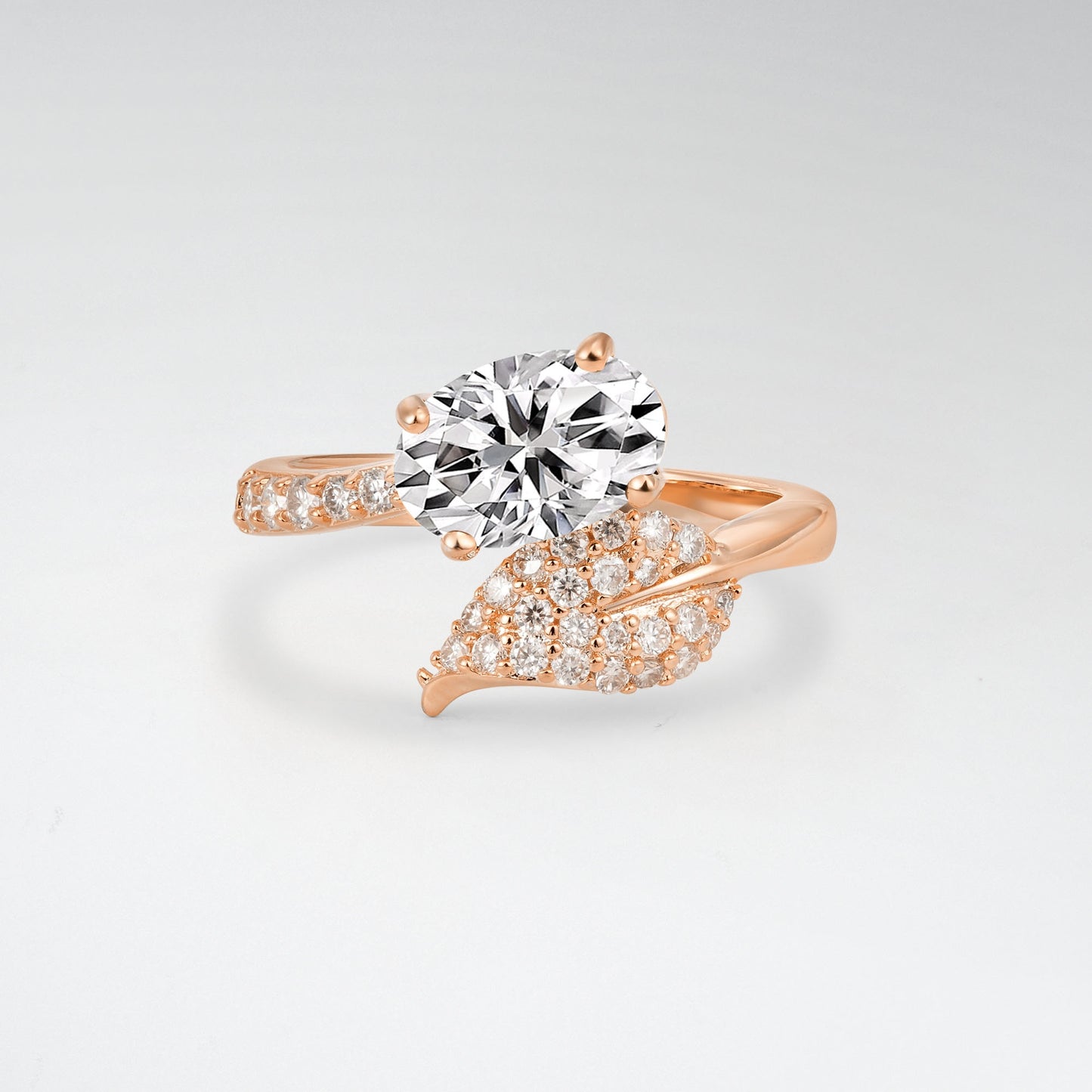 Nature-Inspired Oval Cut Lab Diamond 1.5CT Pave Leaf Bypass Engagement Ring - Additional view