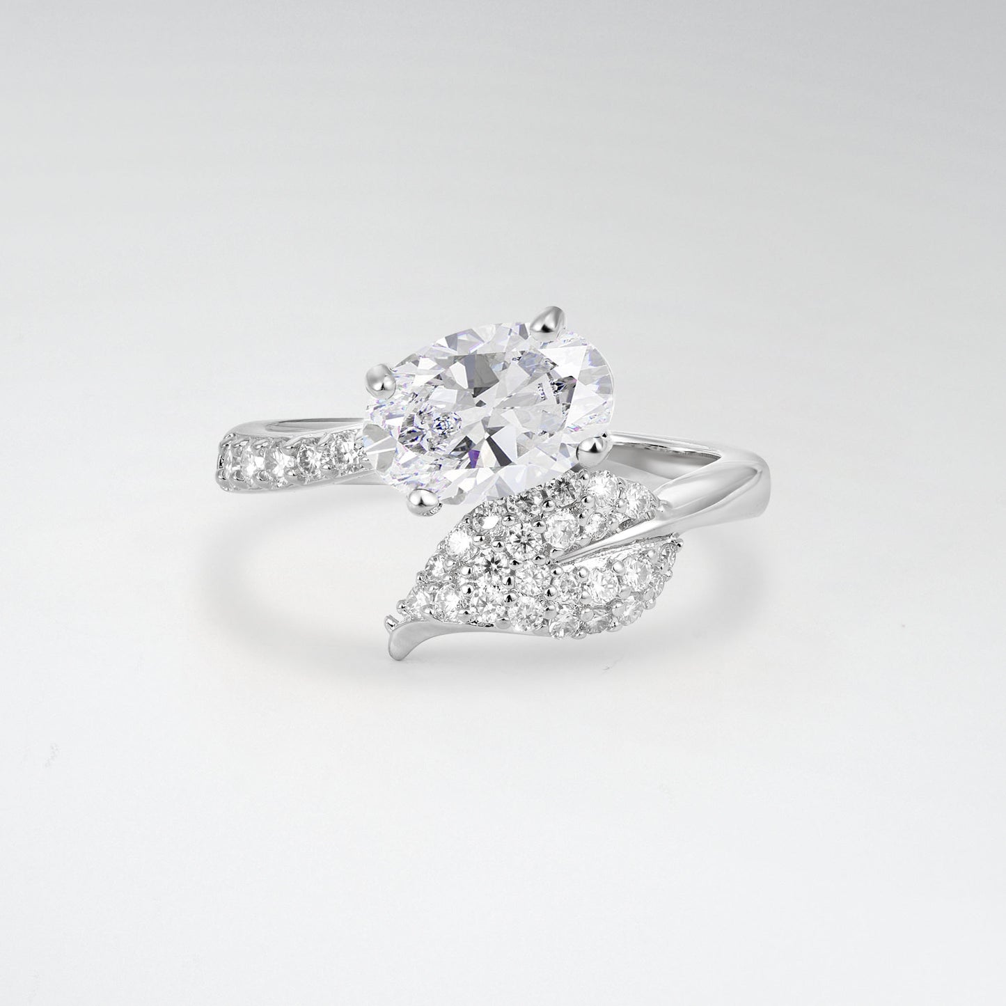 Nature-Inspired Oval Cut Moissanite 1.5CT Pave Leaf Bypass Engagement Ring - Additional view