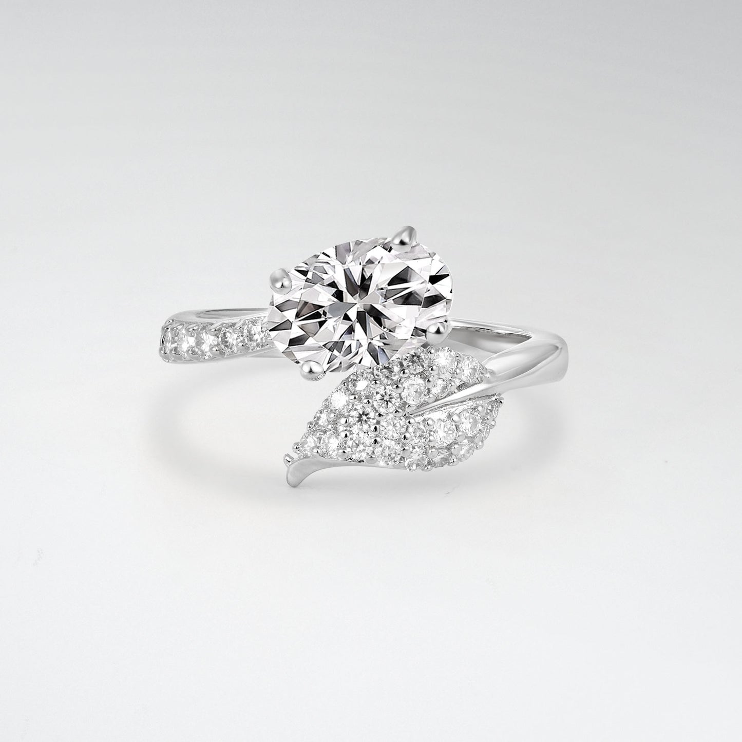 Nature-Inspired Oval Cut Lab Diamond 1.5CT Pave Leaf Bypass Engagement Ring - Additional view