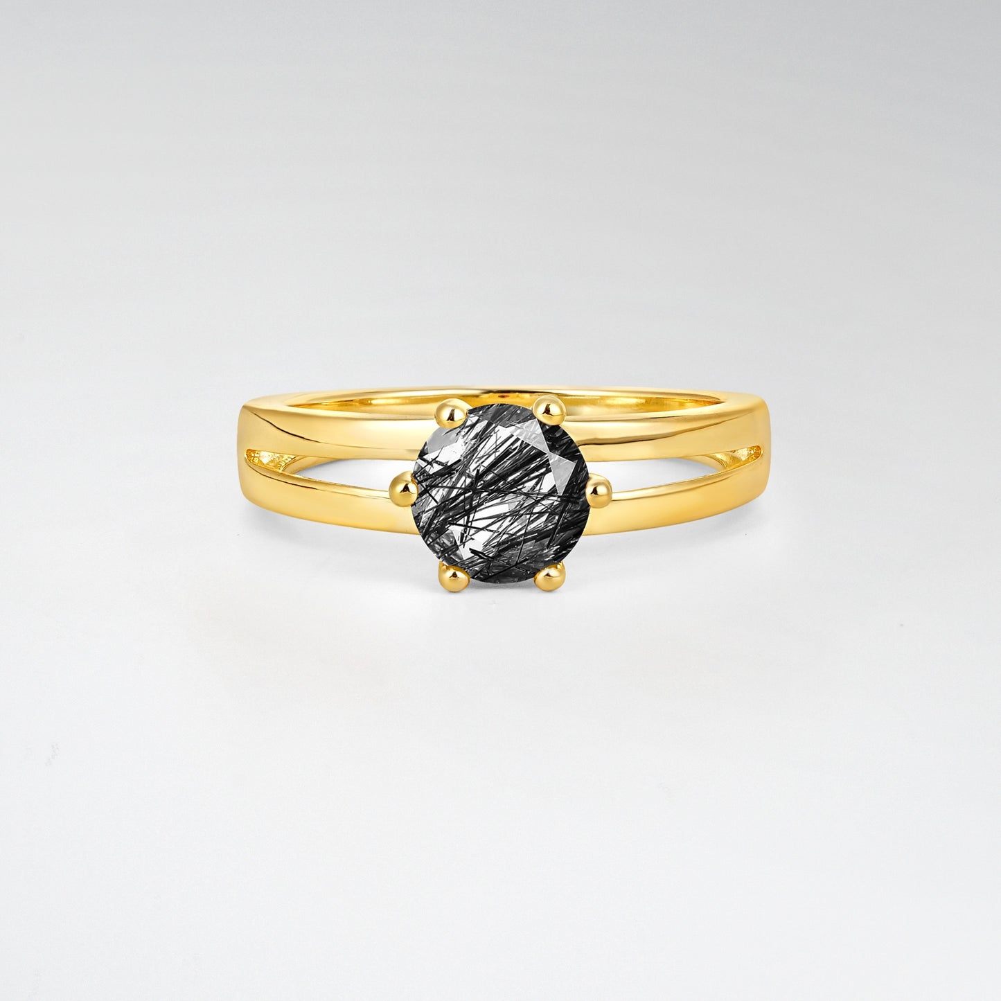 Oval Cut Black Rutilated Quartz Solitaire Engagement Ring - Additional view