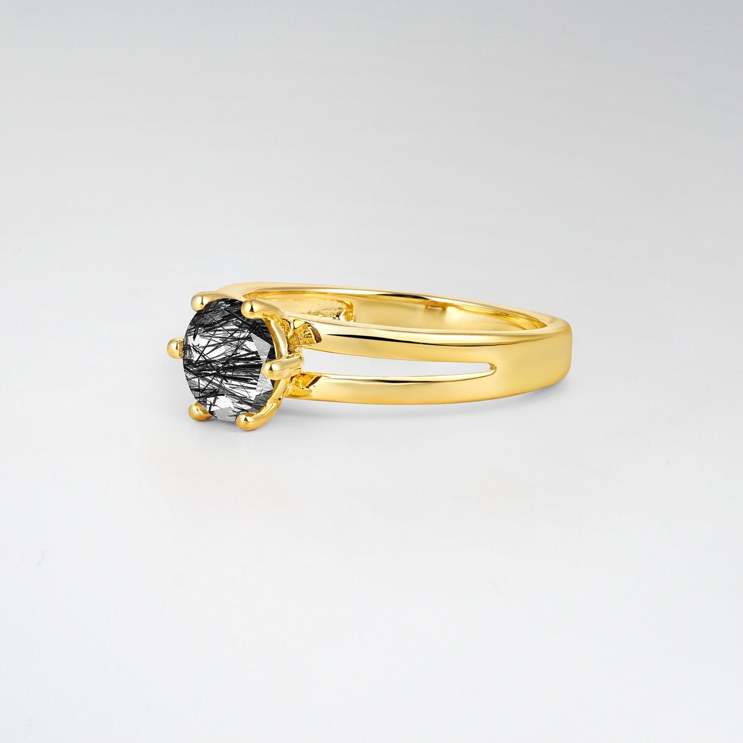 Oval Cut Black Rutilated Quartz Solitaire Engagement Ring - Additional view