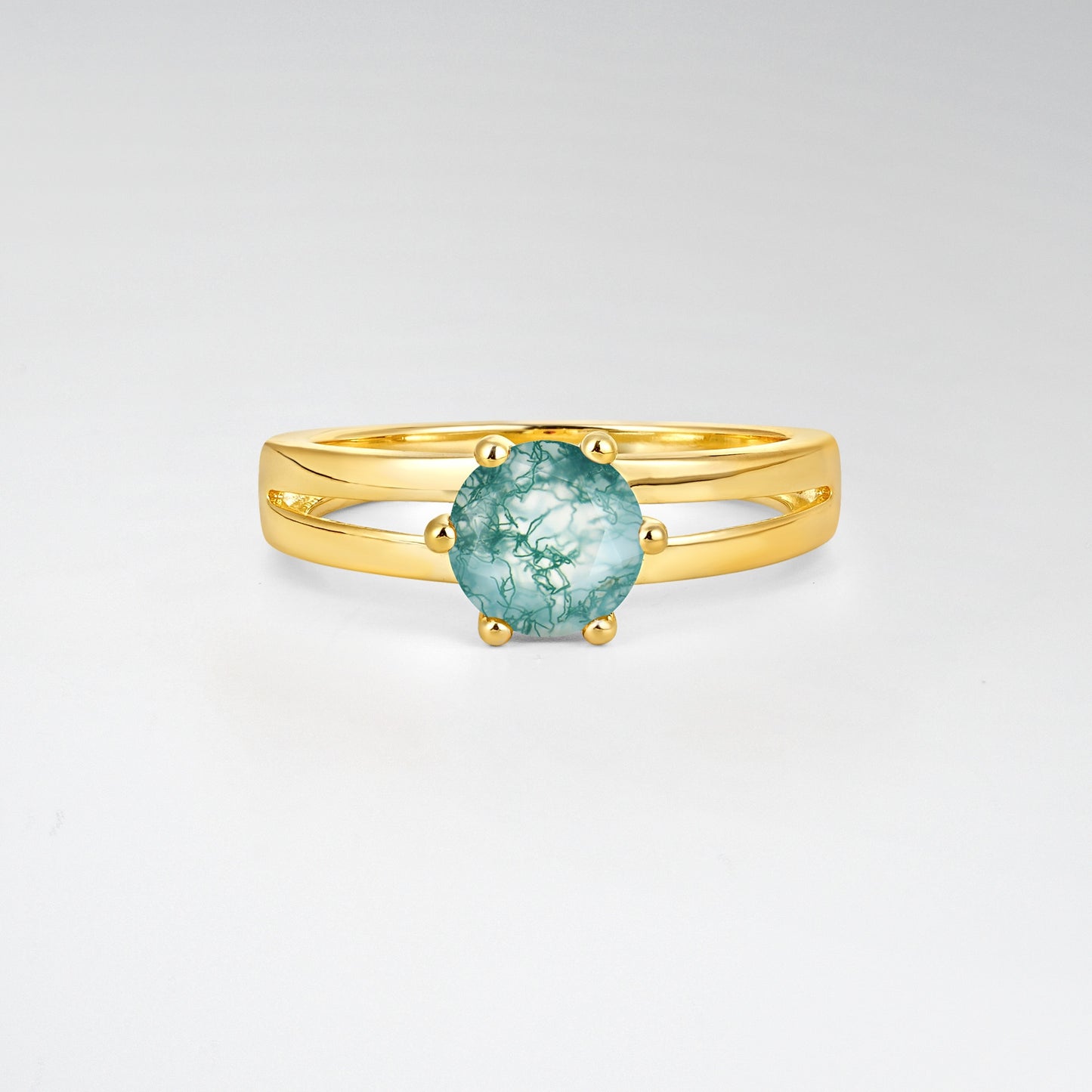Oval Cut Moss Agate Solitaire Engagement Ring - Additional view