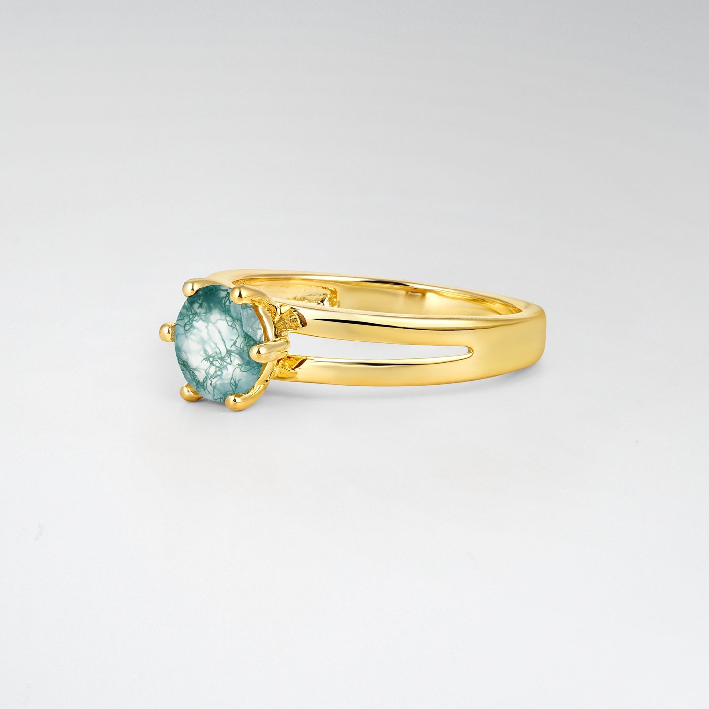 Oval Cut Moss Agate Solitaire Engagement Ring - Additional view