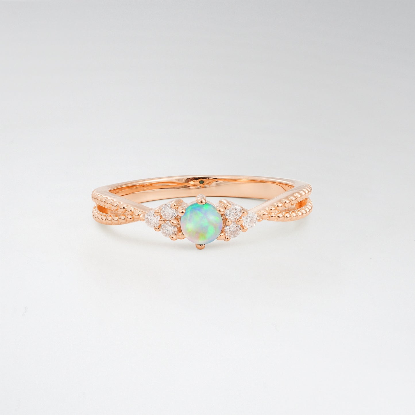 Minimalist Round Cut Opal Bubble Twisted Band Promise Ring - Additional view