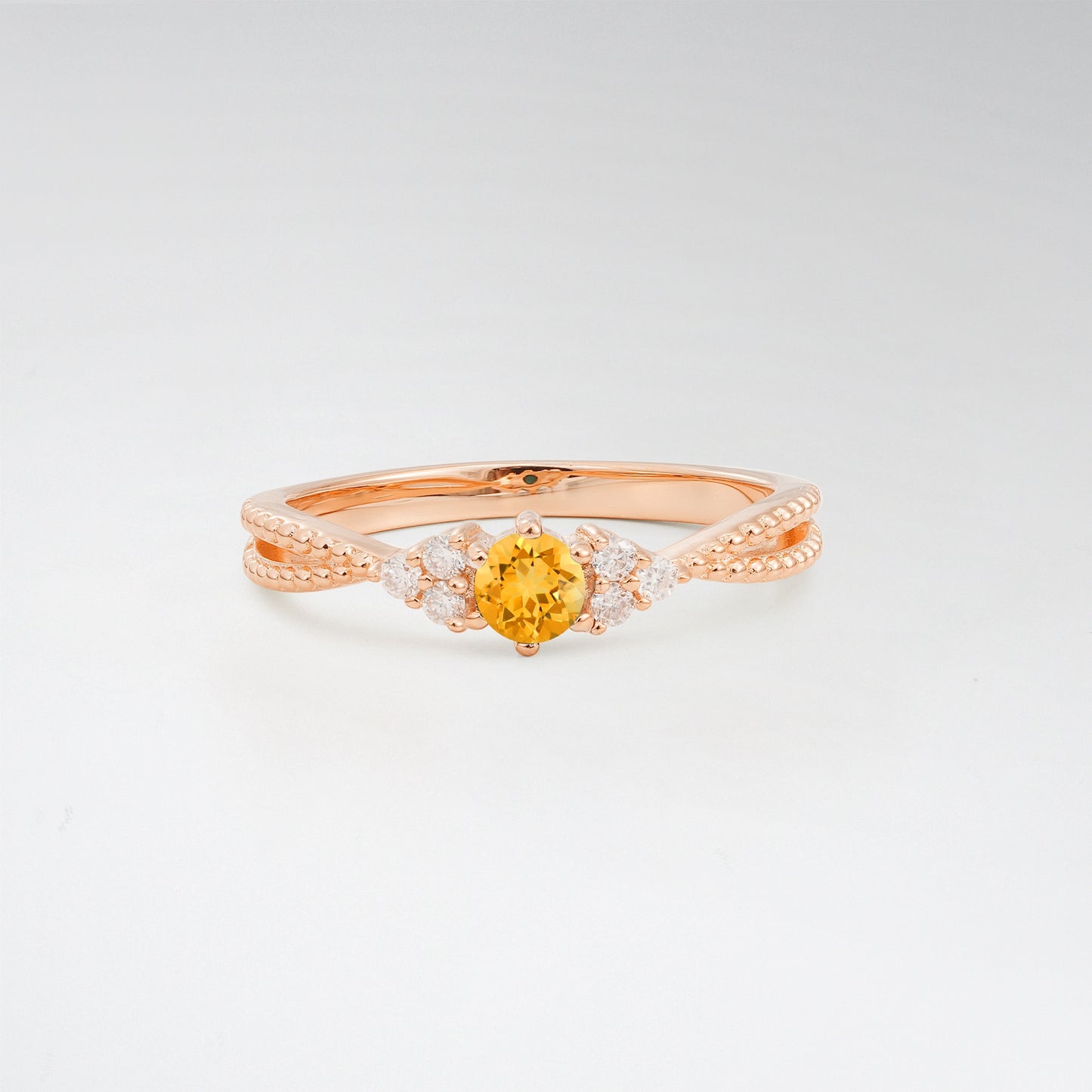 Minimalist Round Cut Citrine Bubble Twisted Band Promise Ring - Additional view