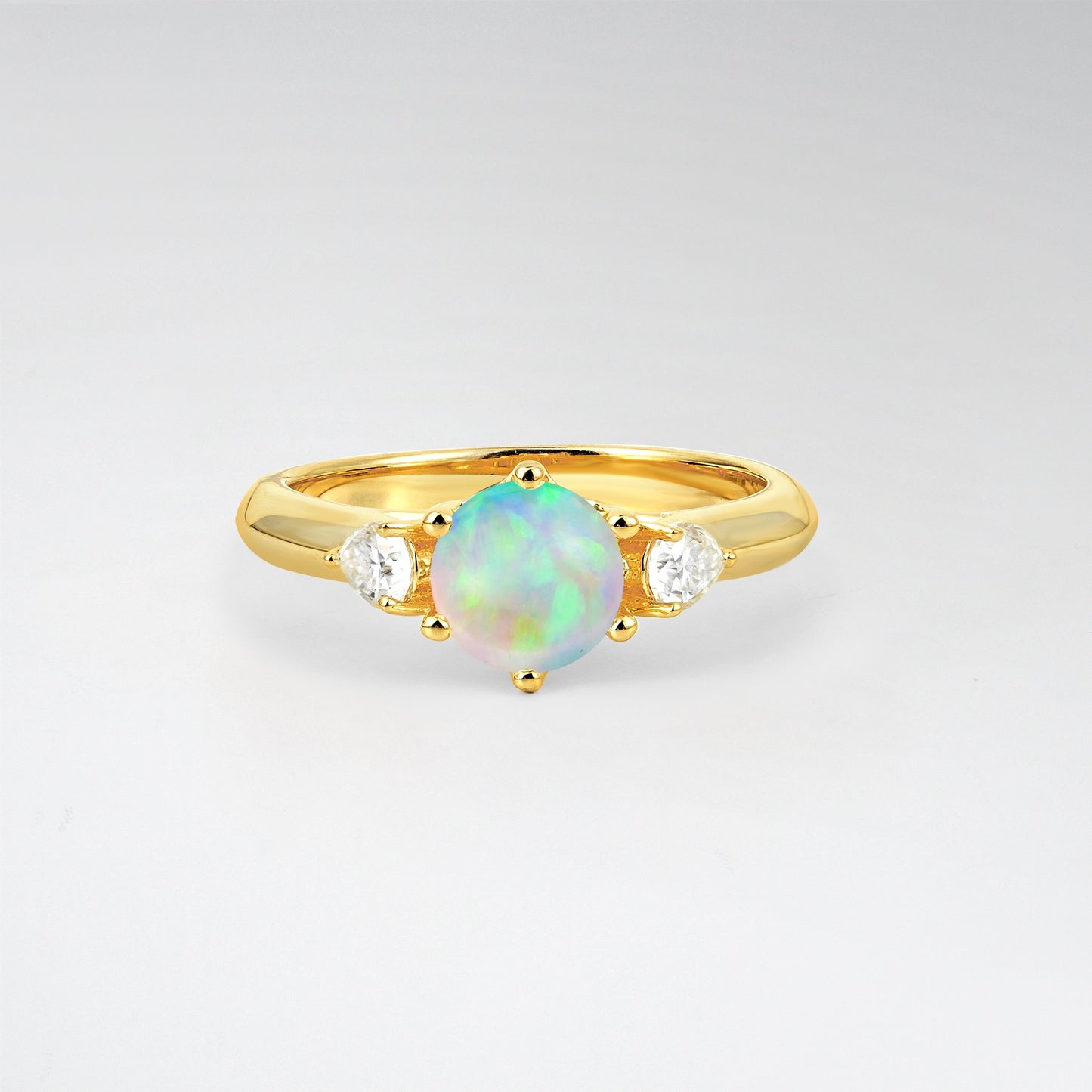 Minimalist Round Cut Three-Stone Opal Engagement Ring - Additional view